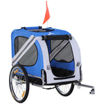 Remorque vélo pour chien animaux 8 réflecteurs drapeau barre attelage inclus 130 x 73 x 90 cm blanc et bleu