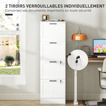 Caisson bureau, meuble rangement bois 4 tiroirs et serrure, barres de suspension réglables, 40 x 40 x 131 cm, blanc