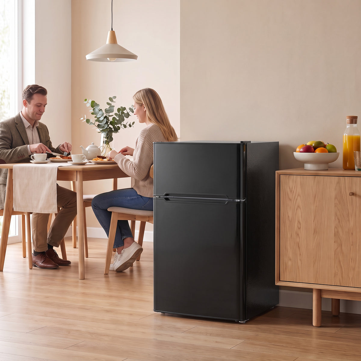 Mini Frigorifero Congelatore 90 L, Piccolo Frigo Compatto Silenzioso, 2 Porte Reversibili, Termostato Regolabile, Nero