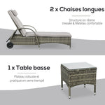 Lot de 2 transats bains de soleil : matelas, têtière, inclinaison réglable multipositions, accoudoirs