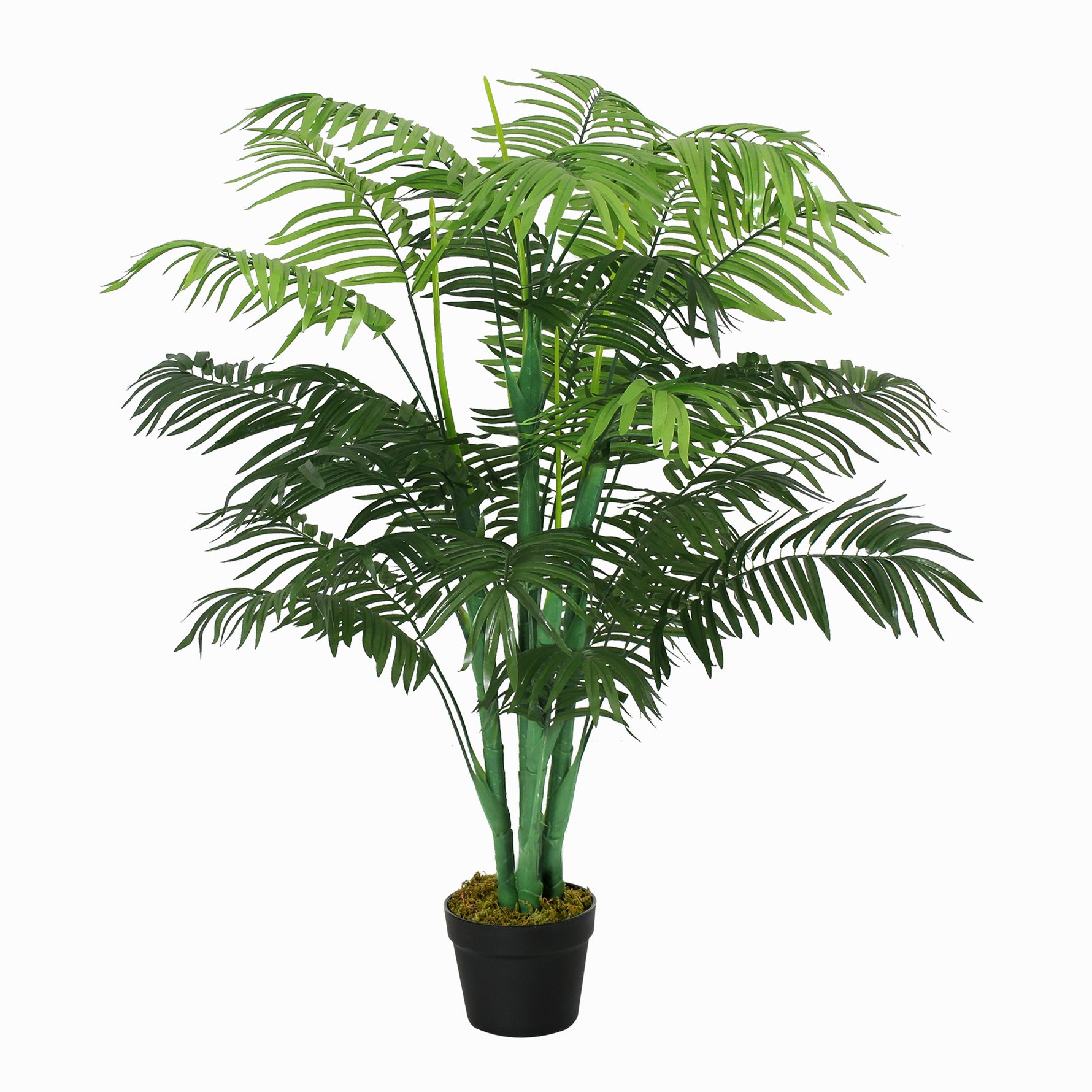 Palmier Artificiel 125 cm avec 18 Grandes Feuilles, Base en Ciment et Mousse de Lichen en PE, pour Salon Chambre, Vert