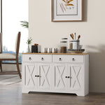 Buffet meuble de rangement armoire de cuisine style rural 2 tiroirs et 2 placards étagères à hauteurs réglables blanc