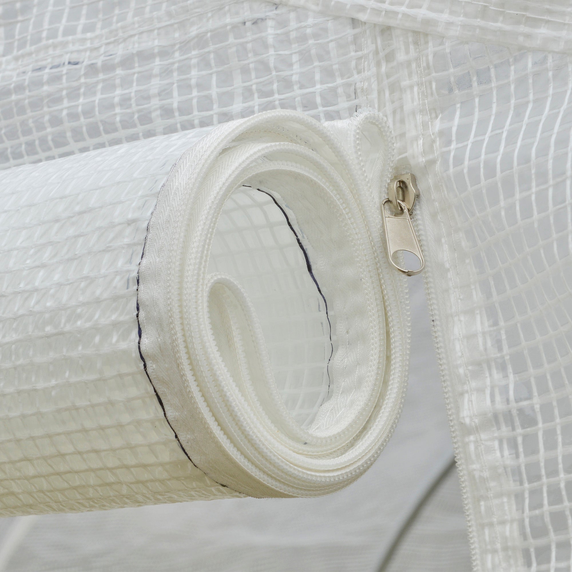 Serra da giardino, serra a tunnel, dim. 3,5L x 3P x 2A m, porta + 6 finestre avvolgibili, acciaio zincato, telo in PE alta densità, bianco