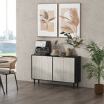 Buffet de cuisine meuble de rangement 2 placards avec étagères réglables, 121 x 37 x 75 cm, noir et aspect bois gris
