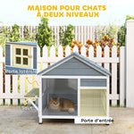Maison pour Chat Extérieur Toit Ouvrant Fenêtre Panoramique Porte à Lamelles et Plateforme de Repos 101x72,5x81cm Gris