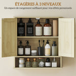 Armoire murale salle de bain avec miroir, 56 x 13 x 58 cm, meuble salle de bain avec Portes Miroir Doubles Bois Naturel