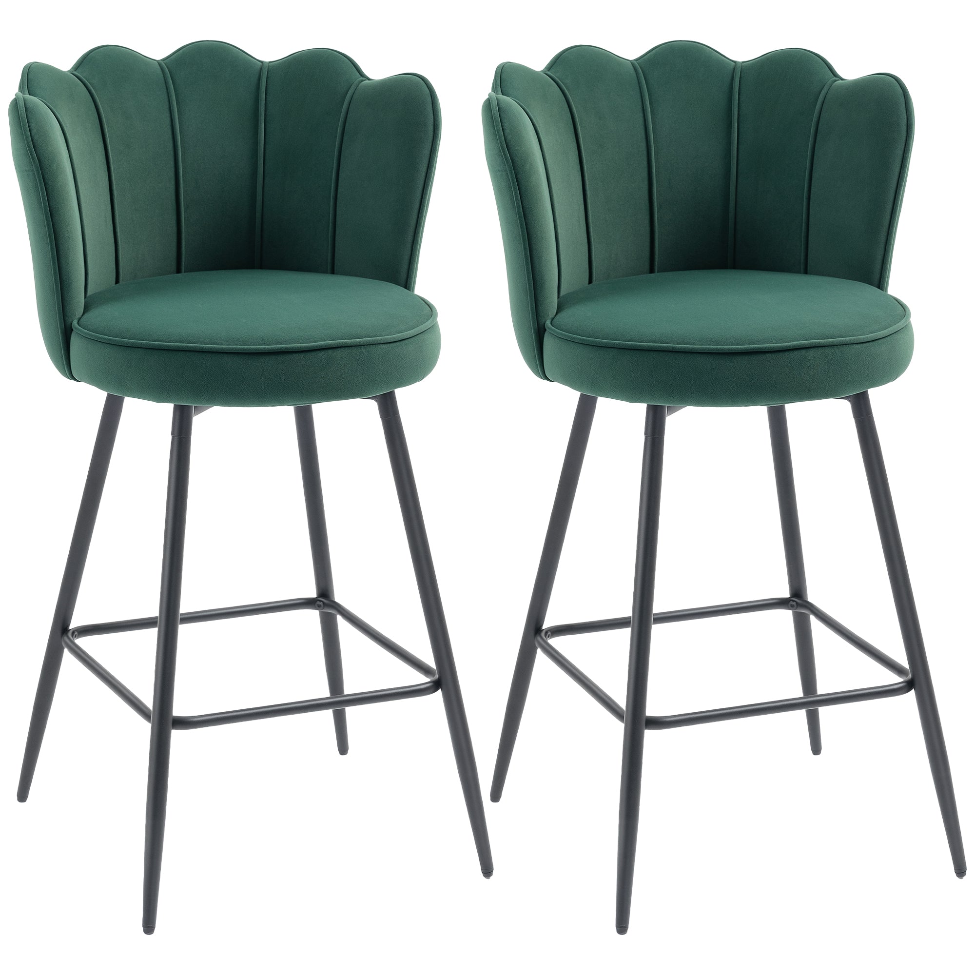 Lot de 2 tabourets de bar, chaises de bar avec dossier et repose-pieds, pieds en acier, 54 x 55 x 97 cm, vert foncé