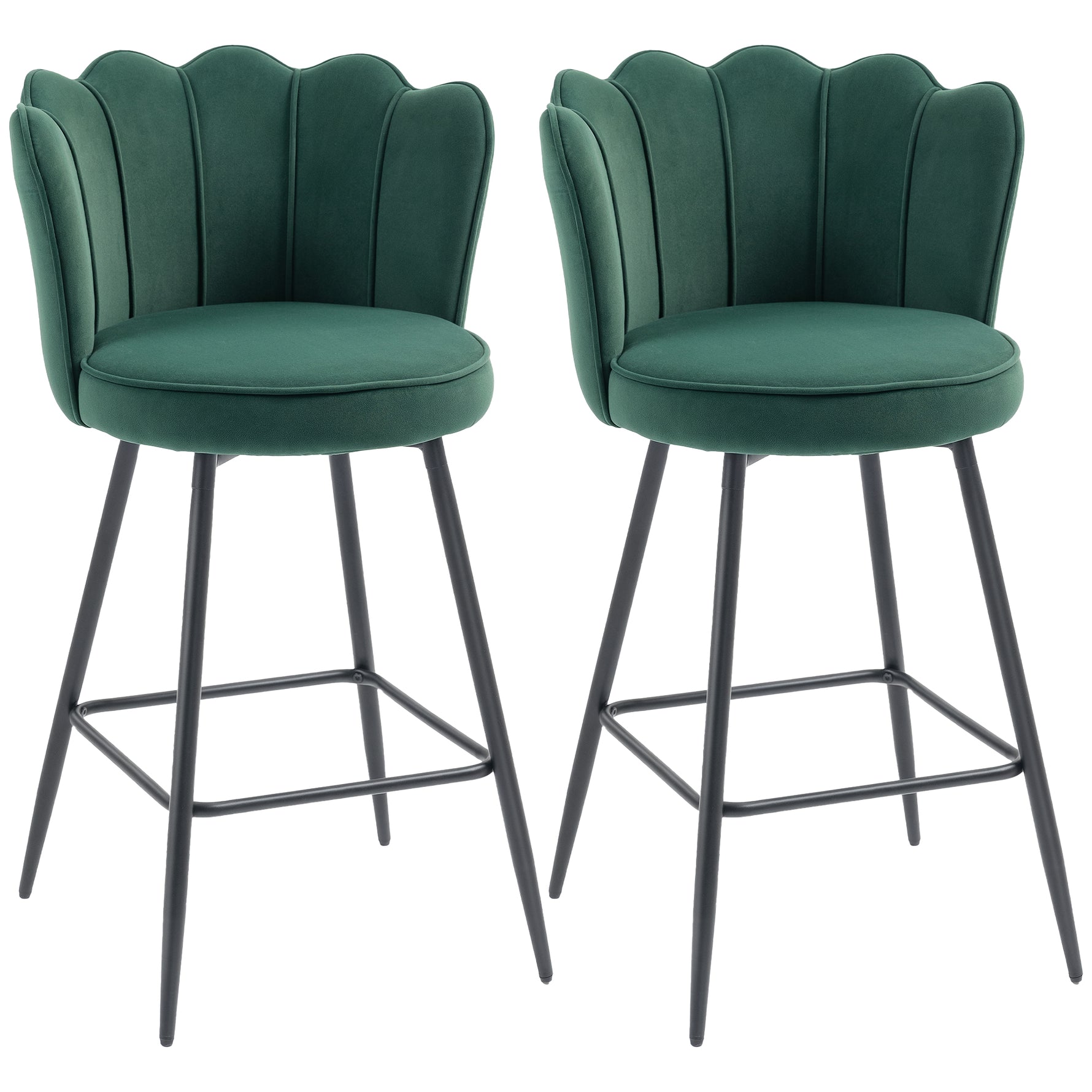 Lot de 2 tabourets de bar, chaises de bar avec dossier et repose-pieds, pieds en acier, 54 x 55 x 97 cm, vert foncé