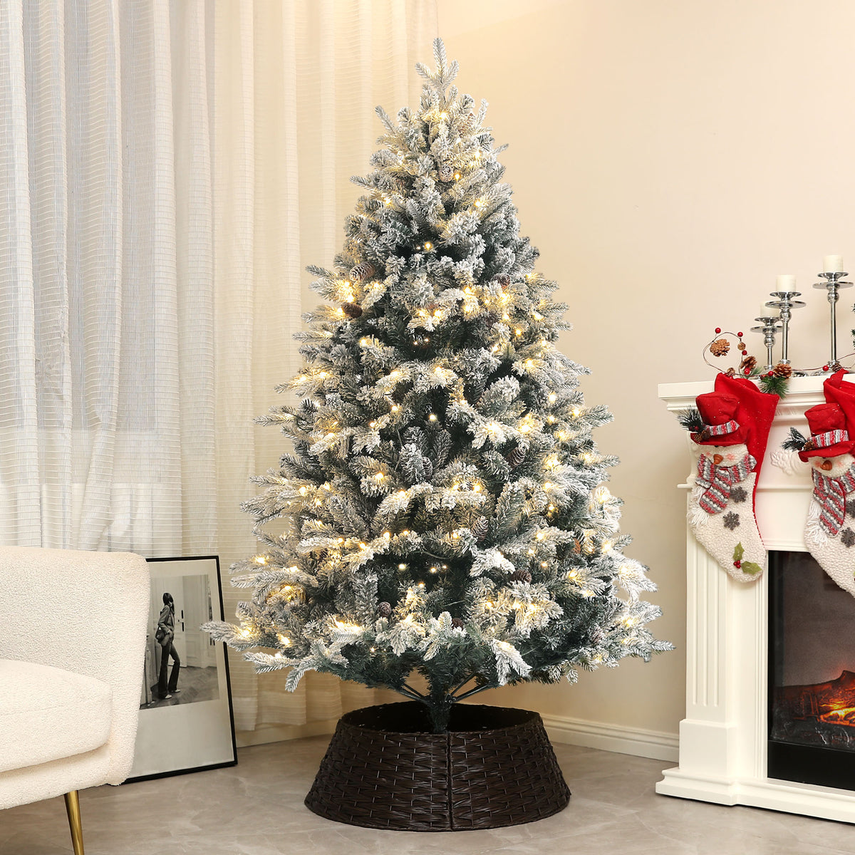 Sapin de Noël Artificiel 180 cm lumineux LED 793 Branches enneigées grand réalisme support en acier pliable Vert
