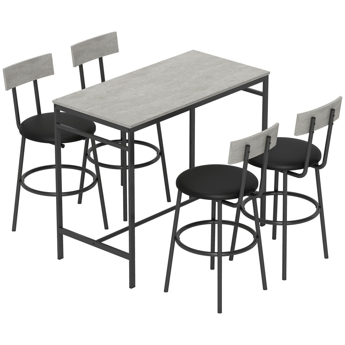 Conjunto de mesa de bar con taburetes, mesa de bar alta y 4 taburetes, estructura de acero, 110 x 55 x 90 cm, blanco