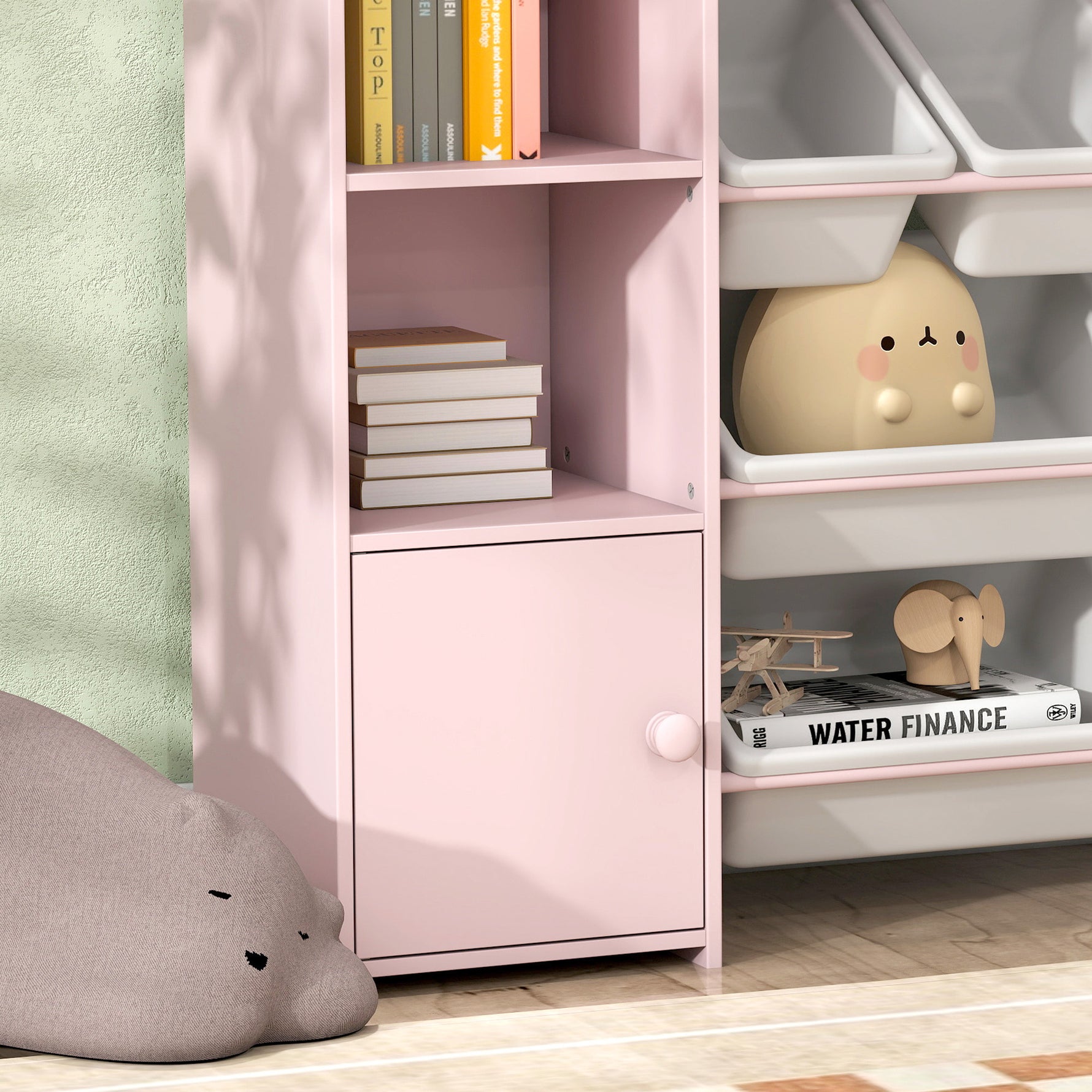 Meuble rangement enfant, étagère de rangement pour jouets enfants avec 8 bacs amovibles, 140 x 30 x 90 cm, rose