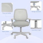 Chaise de bureau tissu mesh hauteur réglable pivotante 360° accoudoirs sur roulettes, gris