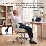 Chaise Bureau Ergonomique, Fauteuil de Bureau Inclinable en Chenille, Hauteur Réglable, Repose-Pieds, Crème