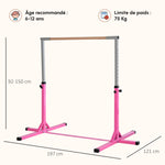 Barre Fixe de Gymnastique pour Enfant, Hauteur Réglable sur 13 Niveaux de 92-150 cm, en Acier et Bois de Hêtre, Barre de Gym d'Entraînement à Domicile, Antidérapant, Facile à Assembler, Rose