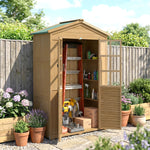 Abri de jardin Armoire de jardin pour outils avec Étagères et Fenêtres en Acrylique, 128 x 57,5 x 197 cm marron clair