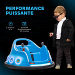 Voiture auto-tamponneuse électrique enfant 12V sous licence Angry Bird, voiture tournante 360°, 73 x 73 x 44 cm, bleu