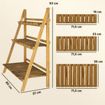 Étagère à plantes en bois forme pyramidale échelle pliante avec 3 étagères 80 x 37 x 93 cm marron