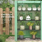 Mini serre de jardin à 4 étages avec bâche PE renforcée, porte enroulable et étagères 120 x 50 x 170 cm, vert