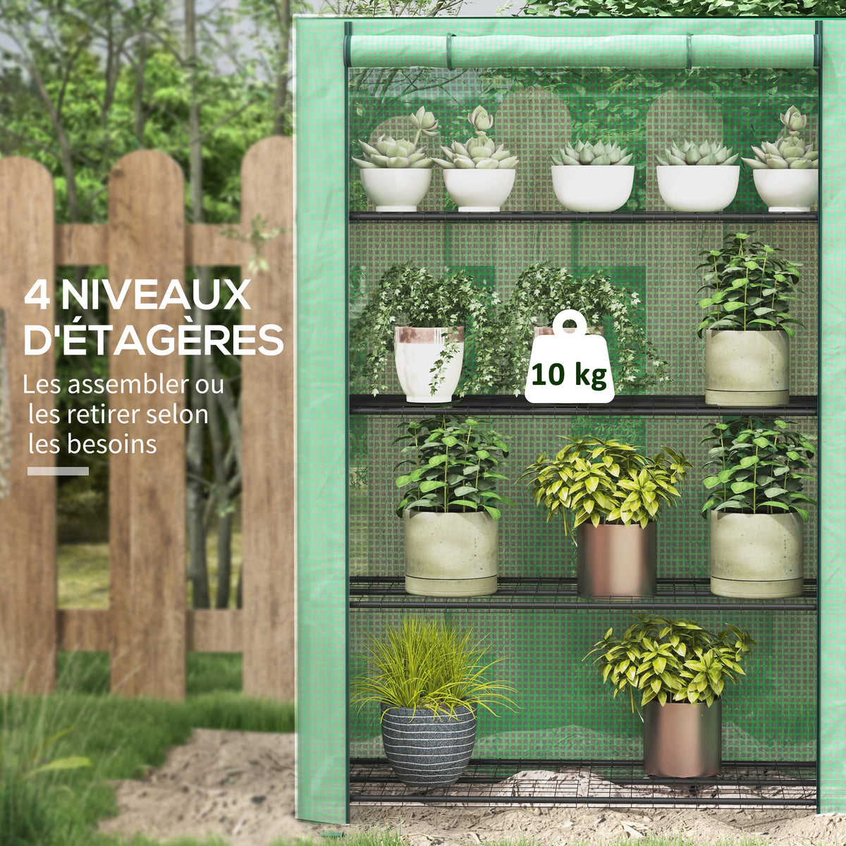 Mini serre de jardin à 4 étages avec bâche PE renforcée, porte enroulable et étagères 120 x 50 x 170 cm, vert