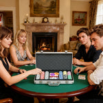 Poker-Koffer, komplettes Poker-Set, abschließbar, mit 300 Chips, 2 Kartendecks, 3 Buttons, 1 Filzmatte
