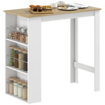 Table de bar table haute de cuisine mange-debout comptoir 112L x 57l x 106H cm - 3 étagères - aspect chêne clair blanc