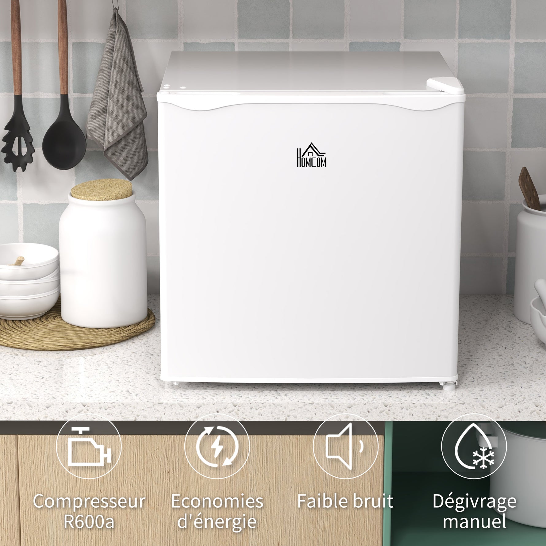 Mini congélateur Température Réglable de -14 à -24°C Compact 35L - étagère Amovible - Porte réversible Classe E Blanc