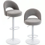 Lot de 2 Tabourets de Bar, Chaises de Bar Réglables en Hauteur, Assise Rembourrée en Chenille, Pivotant 360°, Gris