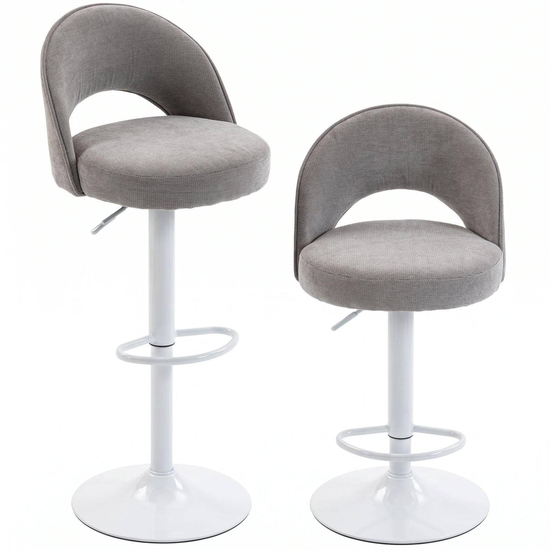 Lot de 2 Tabourets de Bar, Chaises de Bar Réglables en Hauteur, Assise Rembourrée en Chenille, Pivotant 360°, Gris