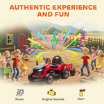 Tracteur électrique enfants avec remorque amovible, voiture électrique enfants, télécommande 2,4G, 139x58x55cm, rouge