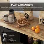 Chariot desserte de cuisine à roulettes plan de travail en bois 3 tiroirs et 1 plateau amovible 67 x 37 x 85,5 cm noir