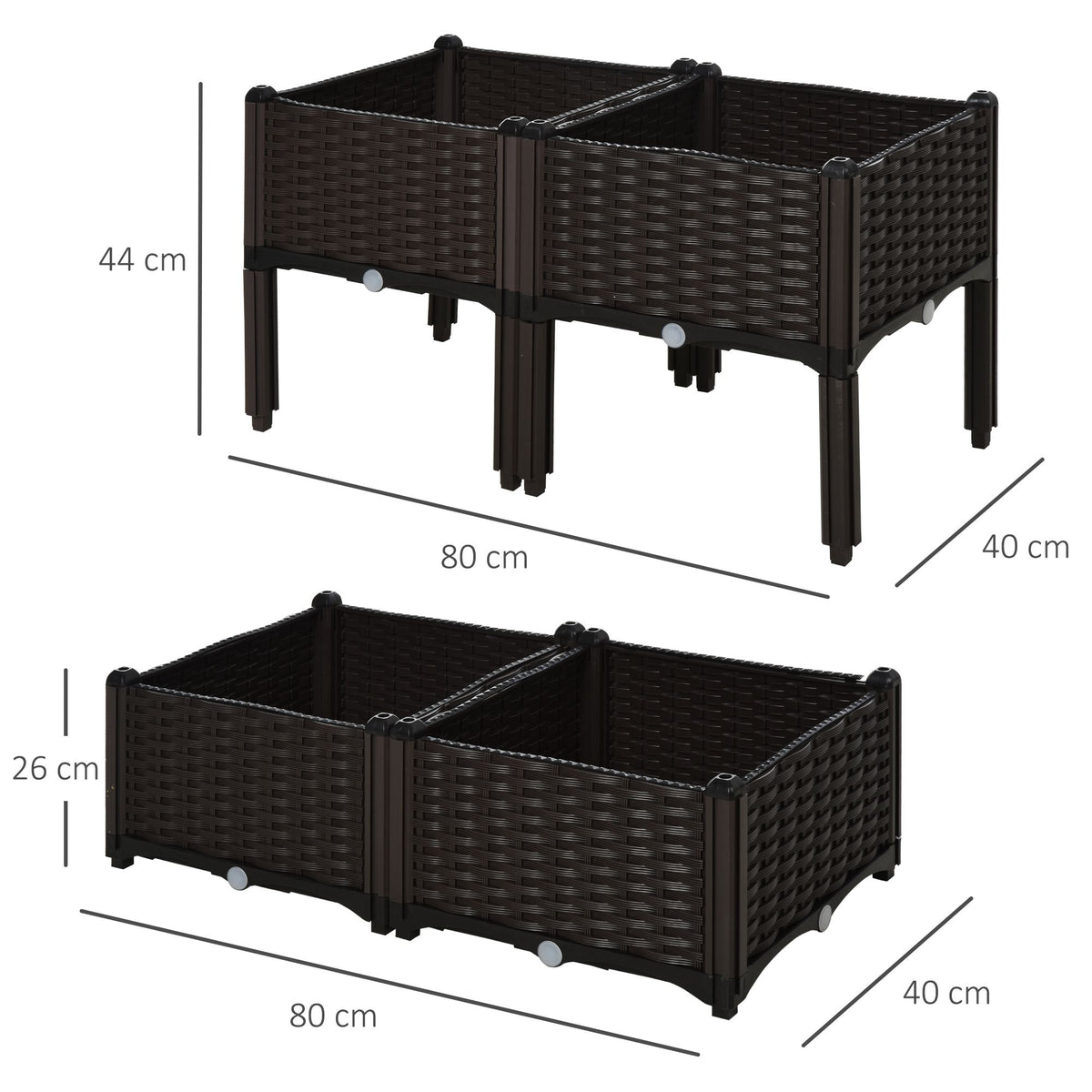 Jardinière sur Pieds carré Potager 2 étages dim. 80L x 80l x 44H cm Insert d'irrigation Plastique