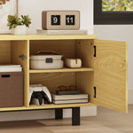 Meuble TV 180 cm, meuble télé pour 82 pouces avec 4 portes à ouverture par pression 180x35x55,5cm bois naturel