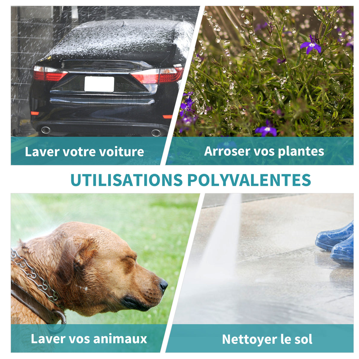 Enrouleur tuyau arrosage automatique pivotant 180° Tuyau 15 + 1,4 m avec Lance arrosage Support Mural intégré Turquoise Gris