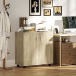 Armoire de bureau à 2 niveaux, meuble de rangement bureau avec 2 portes, serrures et clés, 80x40x80cm, chêne