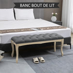 Banc Banquette capitonnée Style Classique 110 cm Bout de lit Rembourrée en lin piètement Bois hévéa sculpté Lin Gris