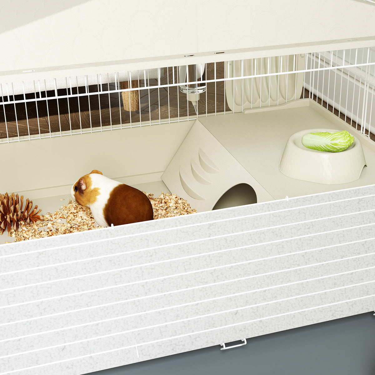 Cage cochon d'inde cage pour petits animaux avec parc amovible tapis imperméable mangeoire à foin 108 x 71 x 57 cm beige