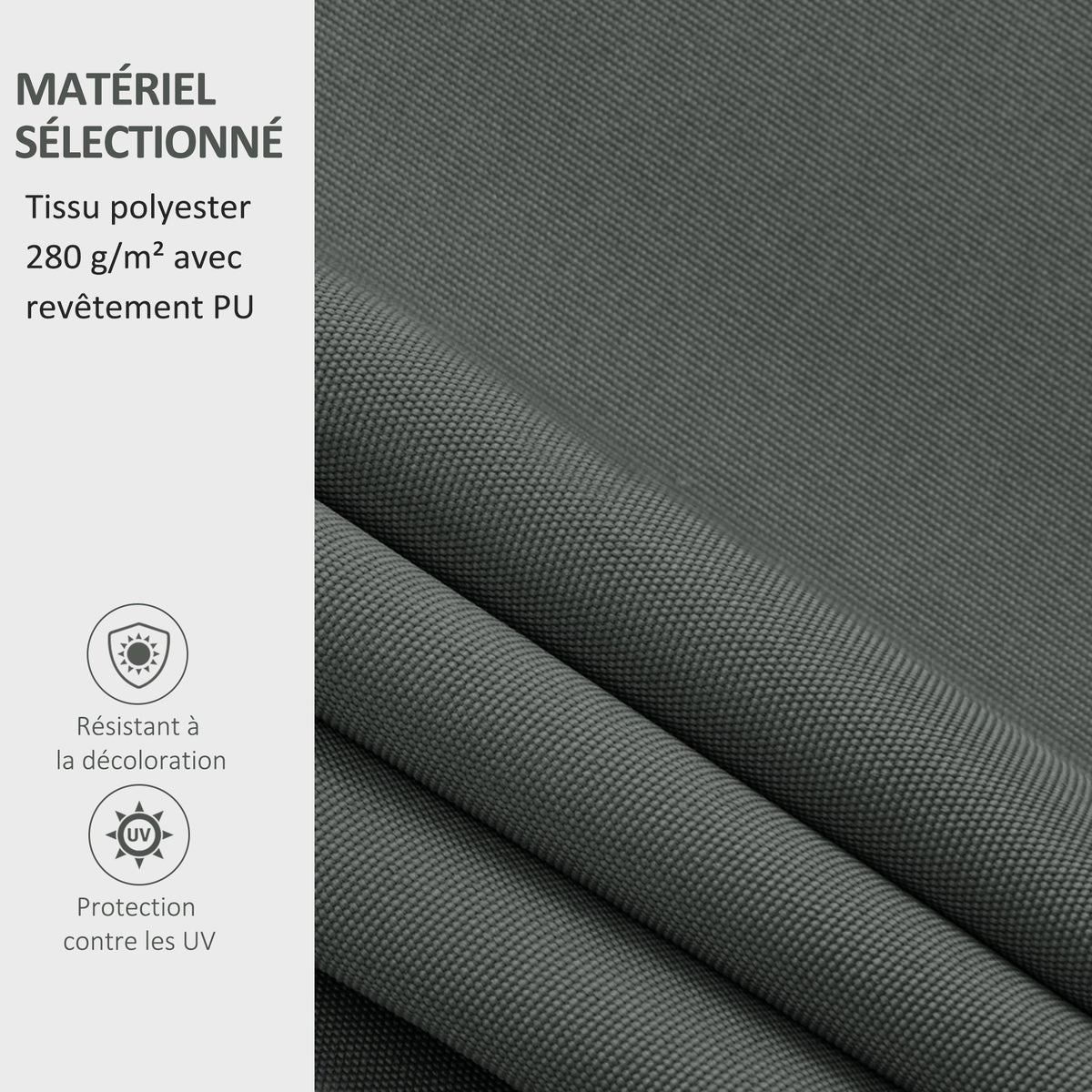 Toile de Rechange Store banne - Lambrequin Vagues Douces - Polyester Haute densité 280 g/m² Anti-UV gris