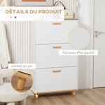 Meuble à chaussures style scandinave 3 abattants 70 x 23,5 x 122 cm blanc