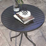 Table de Bistrot Ronde Ø 66 cm en Acier Galvanisé avec Plateau à Lattes pour Terrasse, Balcon, Noir