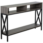 Table Console Table d'Entrée Industriel Multi-rangements 120 x 23,5 x 75 cm Bois Gris