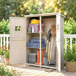 Abri de Jardin en bois Armoire de Jardin dim. 127,5L x 50l x 164H cm 2 étagères 2 Portes 2 fenêtres Toit bitumé étanche Bois Massif Sapin pré-huilé Gris
