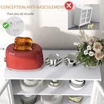 Buffet meuble de cuisine à 3 niveaux avec 2 portes grillagées avec étagère réglable 80 x 37 x 92 cm blanc