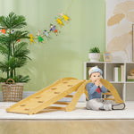 4 en 1 Arche escalade enfants, chaise à bascule, rampe d'escalade double face et coussin, 168x49,5x39,5cm, bois naturel