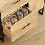 Armoire de cuisine meuble de rangement, 2 tiroirs 1 placard 2 niches et étagères réglables, 88x35x160cm, noir et naturel