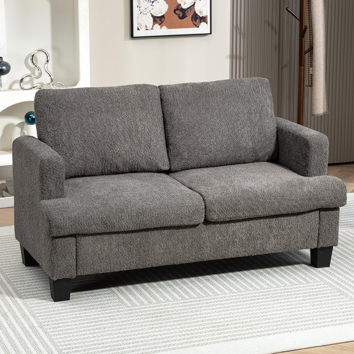 Canapé 2 places 120 cm avec coussins de dossier amovibles, tissu chenille pour salon, chambre, bureau, gris foncé