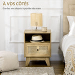 Lot de 2 tables de chevet  table de nuit avec tiroir porte cannage et niche vintage 45 x 39 x 56,5 cm