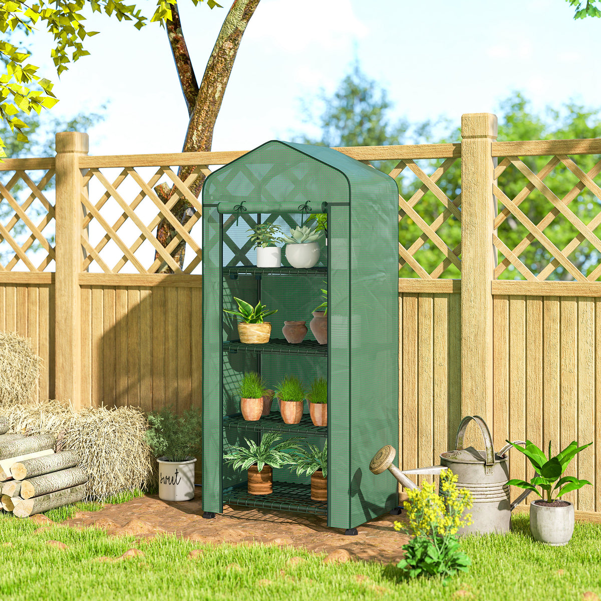 Serre de jardin balcon étagère serre 4 niveaux 69L x 50l x 165H cm acier époxy bâche amovible PE haute densité vert