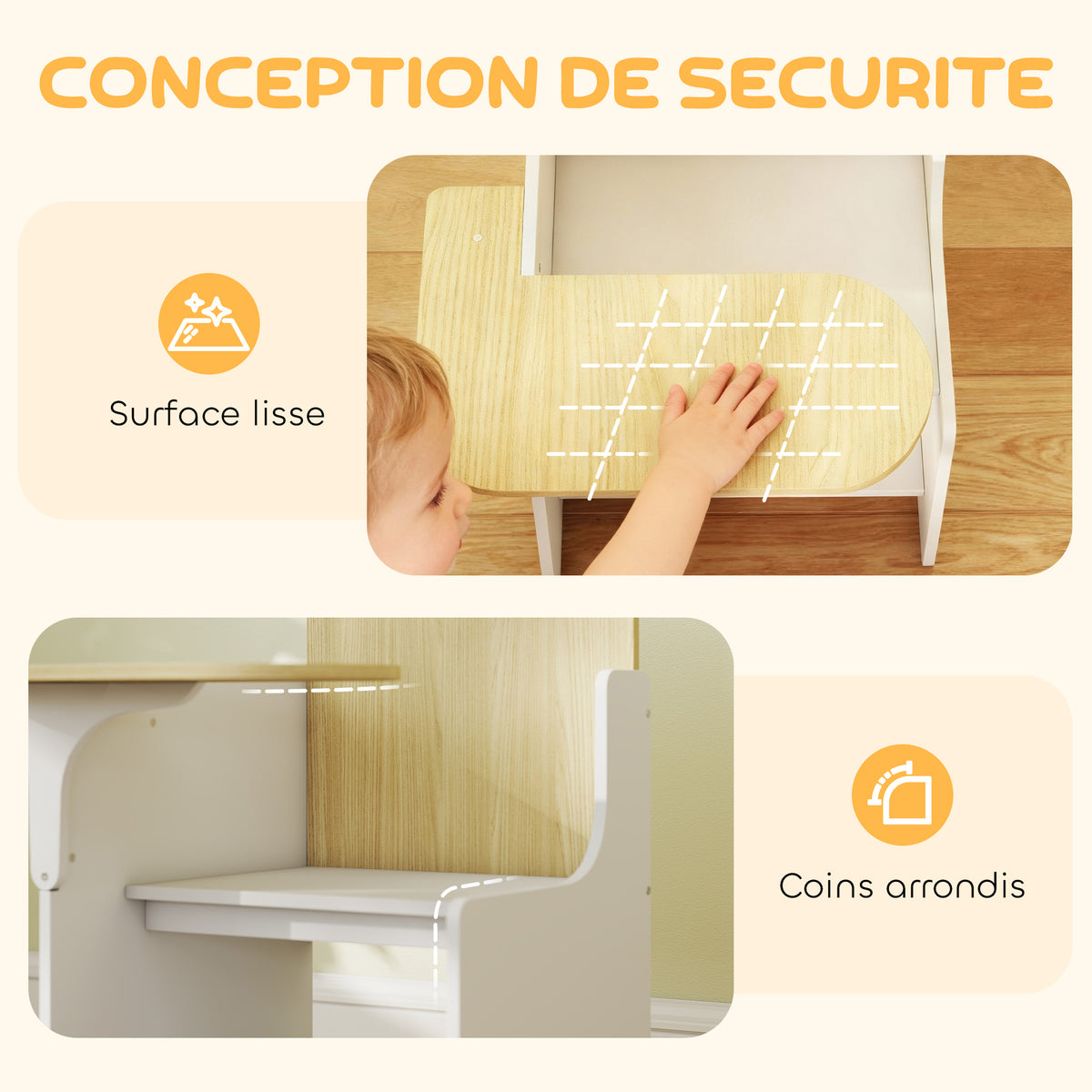 Scrivania e sedia per bambini con contenitore, set tavolo attività 2-in-1 per disegno, lettura e giochi, bianco