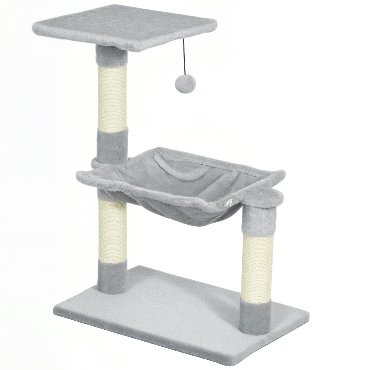 Krabpaal 3 krabpalen natuurlijk sisal platform hangmat en hangbal 50 x 26 x 70 cm korte pluche grijs