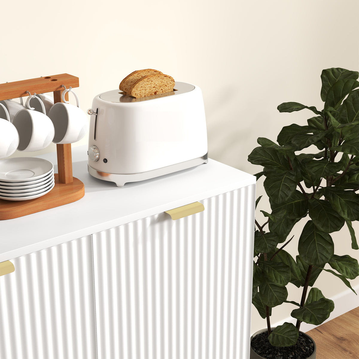 Buffet Cuisine, Meuble de Rangement avec 2 Portes, Étagère Réglable, Pieds Métalliques Surélevés, 80 x 40 x 80 cm, Blanc
